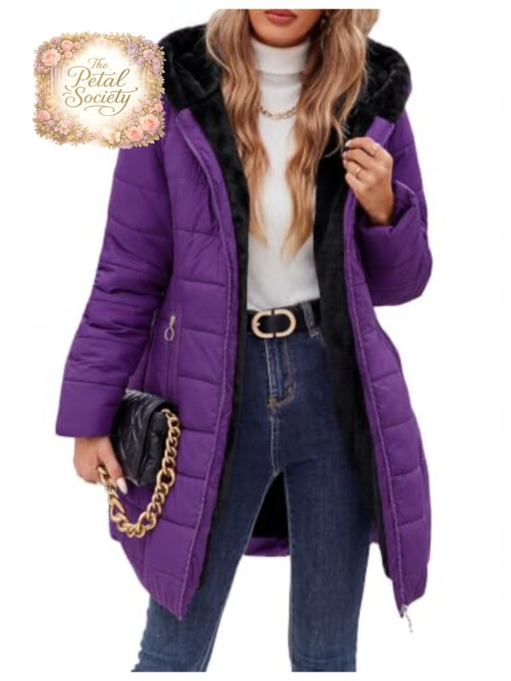 Women's Winter Fleece Warm Coat Windproof Slim Fit Long Down Jacket